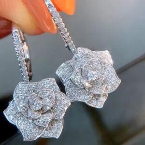 Rose Silver Diamond Floral Earrings